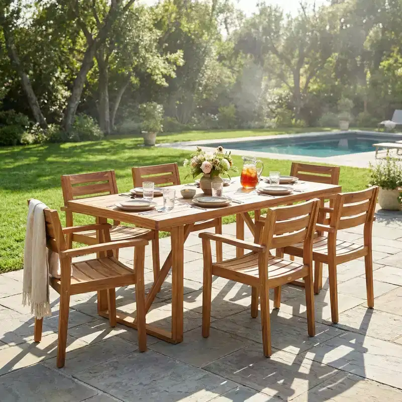 Christopher Knight Home Huodi Modern 7 Piece Patio Acacia Dining Set with Slatted Design