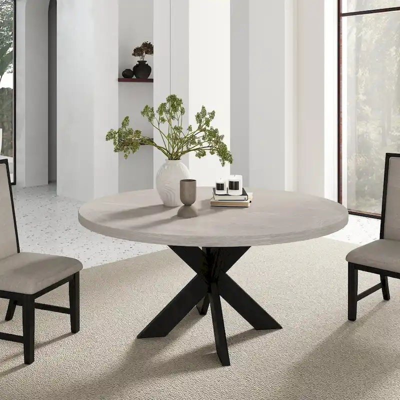 Roundhill Furniture Gates Round Dining Table, Gray