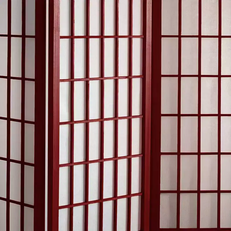 6 ft. Tall Window Pane Shoji Screen - Rosewood, 4 Panels