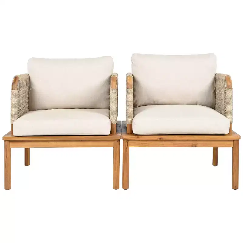 Christopher Knight Home Valencia Outdoor Rustic Acacia Wood and Rope Club Chair with Cushions, Teak/Beige
