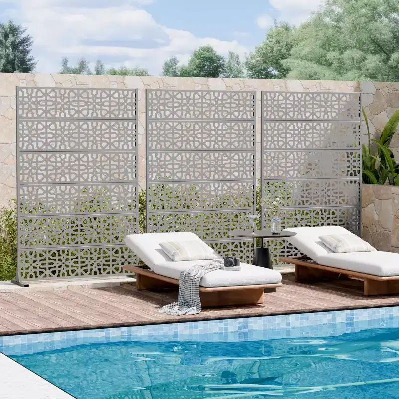 MAYEERTY Perilla 01 Gray Galvanized Steel Room Divider, 72x47x16, 6-Piece Double-Sided Home Screen