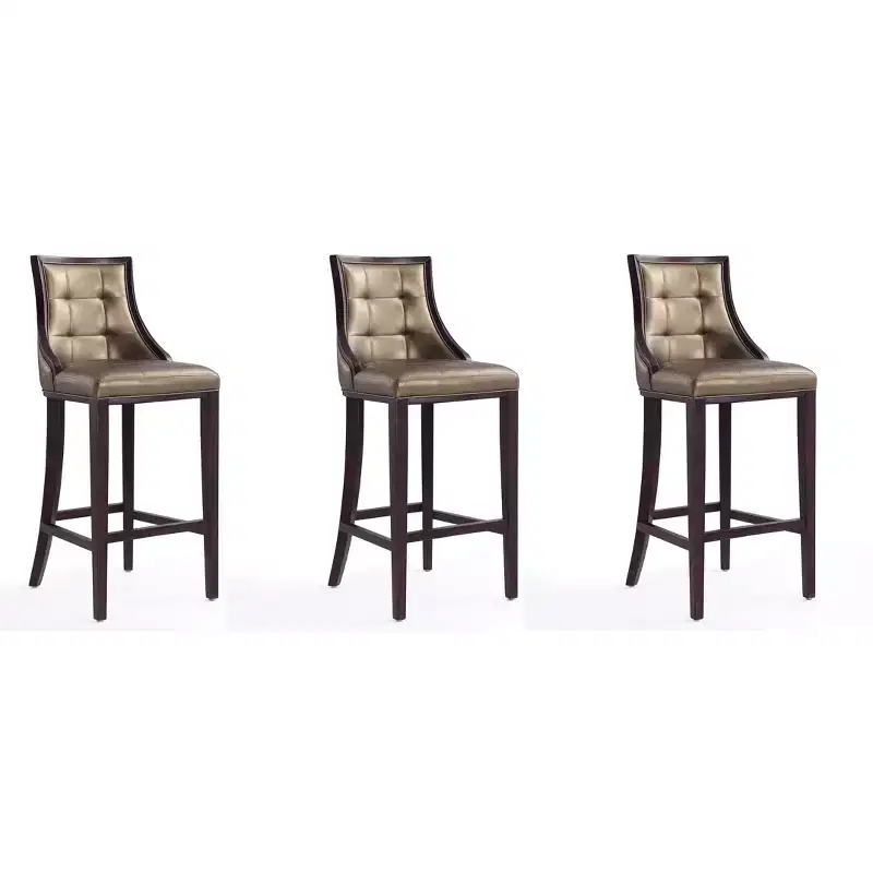 Set of 3 Fifth Avenue Upholstered Beech Wood Faux Leather Barstools - Manhattan Comfort