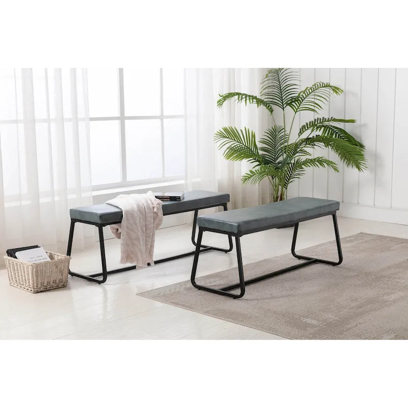 Entryway Bench, PU Leather Upholstery, Iron Legs