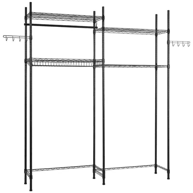 VEVOR Over Washer and Dryer Storage Shelves, 4 Tiers Laundry Room Drying Rack with Hanger Rod and Hooks, Two Rows Washer Shelves Space Saver, Black