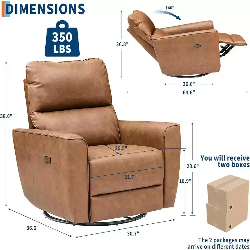 Acekool Power Recliner Chair Swivel Glider, Upholstered Living Room Rocker, Reclining Sofa Chair with Curved Armrests & Padded Backrest for Bedroom