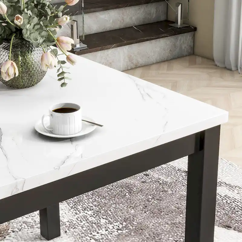 5-piece Counter Height Dining Table Set with One Faux Marble Top Dining Table and Four Velvet-Upholstered Chairs,Grey