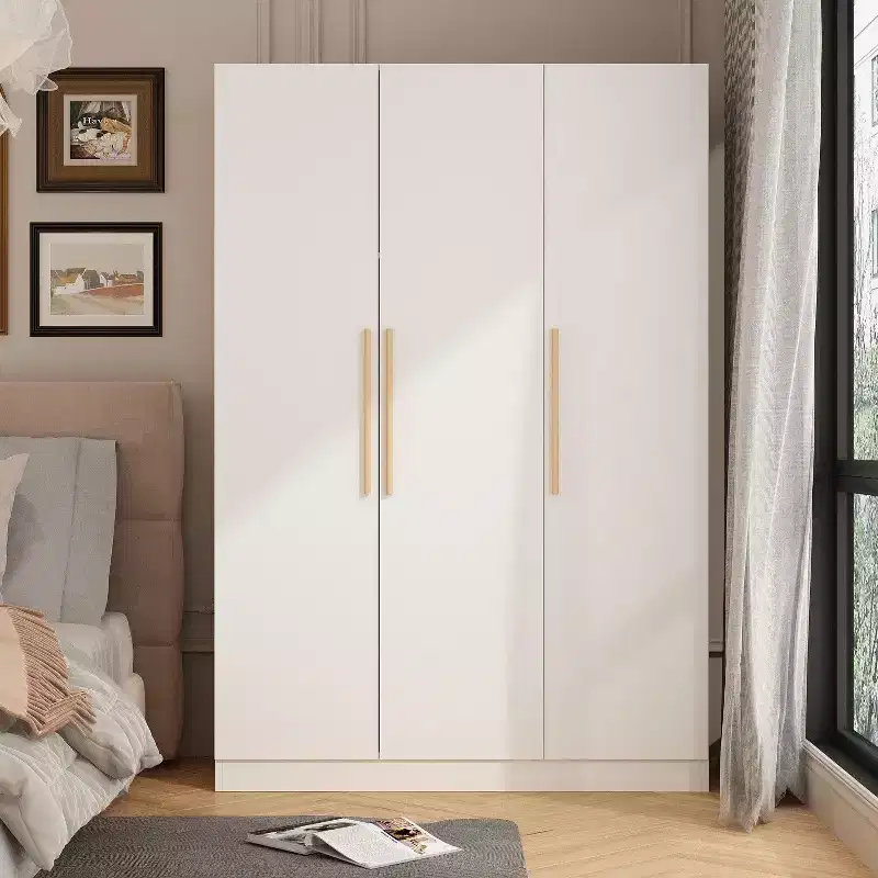 3-Door Freestanding Wooden Wardrobe with Hanging Rod, Shelves & Drawer