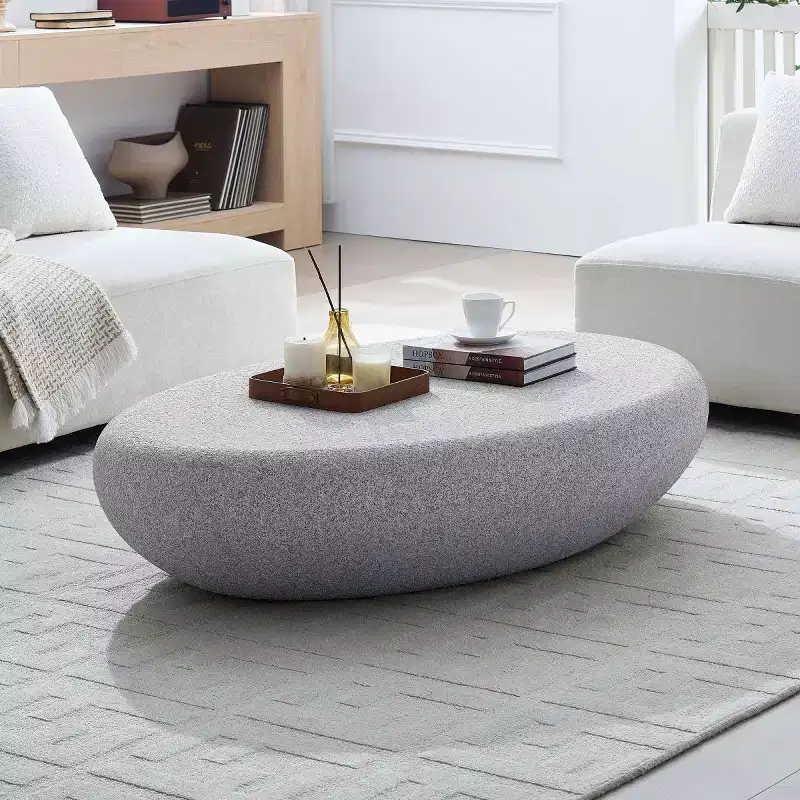 Modern Fiberglass Coffee Table with Matte Rocks Design, Irregular Accent Center Table for Living Room, Office, or Small Spaces-Panipeachy