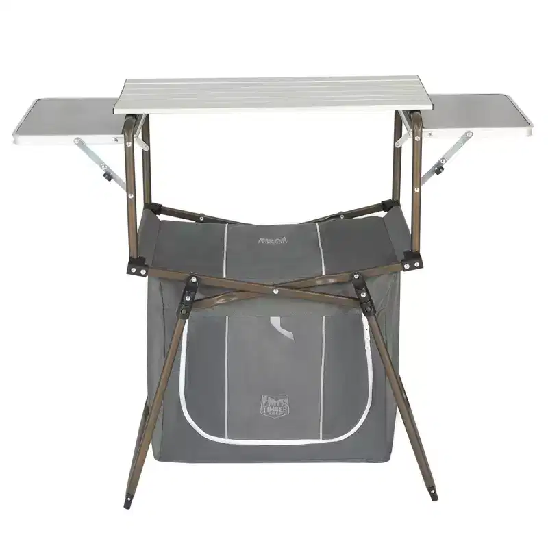 TIMBER RIDGE Folding Camping Kitchen Table  Lightweight Aluminum Cook Station with Storage & Carry Bag, Portable BBQ Grill Table, Gray.