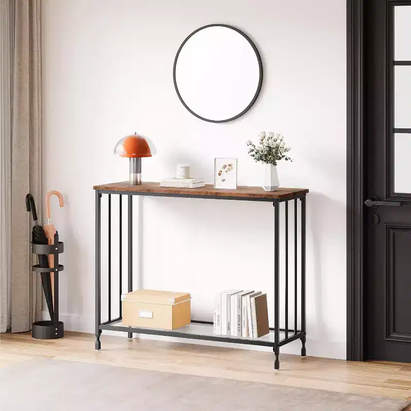 31 Sofa Table Behind Couch, Narrow Entryway Table, Farmhouse Dining Table with Metal Frame, Industrial Console Table for Entryway