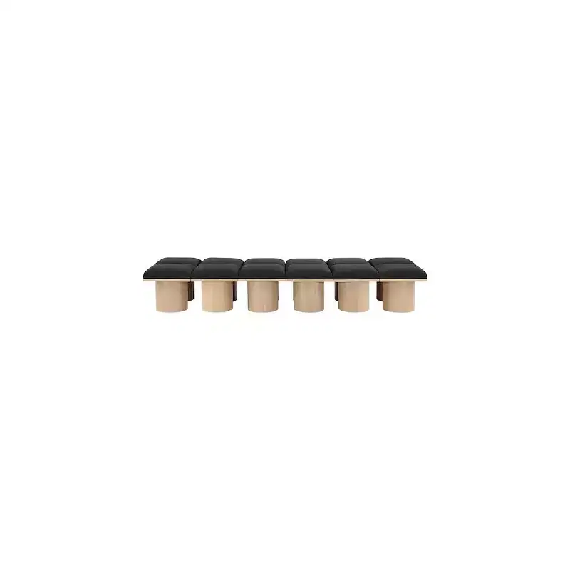 Pavilion Black Boucle Fabric Modular Bench with Oak Veneer Base