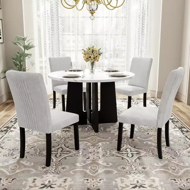 5-Piece Dining Table and Chairs Set with 43-Inch Table, for Dining Room, Kitchen, and Living Room