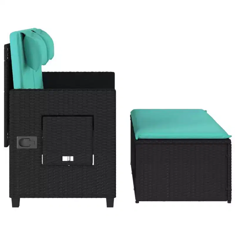 vidaXL Reclining Patio Bench with Cushions Seating Poly Rattan