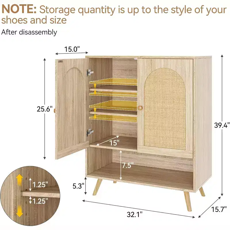 4-Tier Rattan Shoe Cabinet with Adjustable Shelf for Entryway, Freestanding Shoe Rack for Living Room, Dining Room