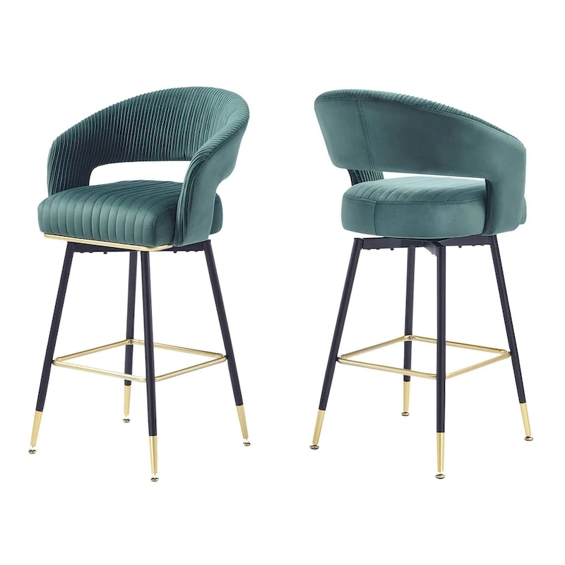 Hausfame Velvet Upholstered Set of 2 Swivel Barstool With Backs - 22.2 in. W X 21.5 in. D X 40 in. H