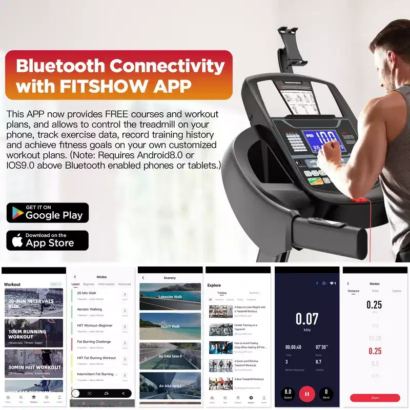 4.75HP Foldable Treadmill, 300lb Capacity,20% Auto Incline, Smart APP w/ Virtual Running Walking,64+3+3+1 Programs,12MPH, Portable Treadmill for Home