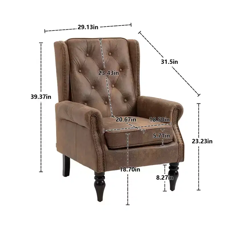 Wood Frame Armchair, Sturdy Wood Legs, Living Room Bedroom, Black PU