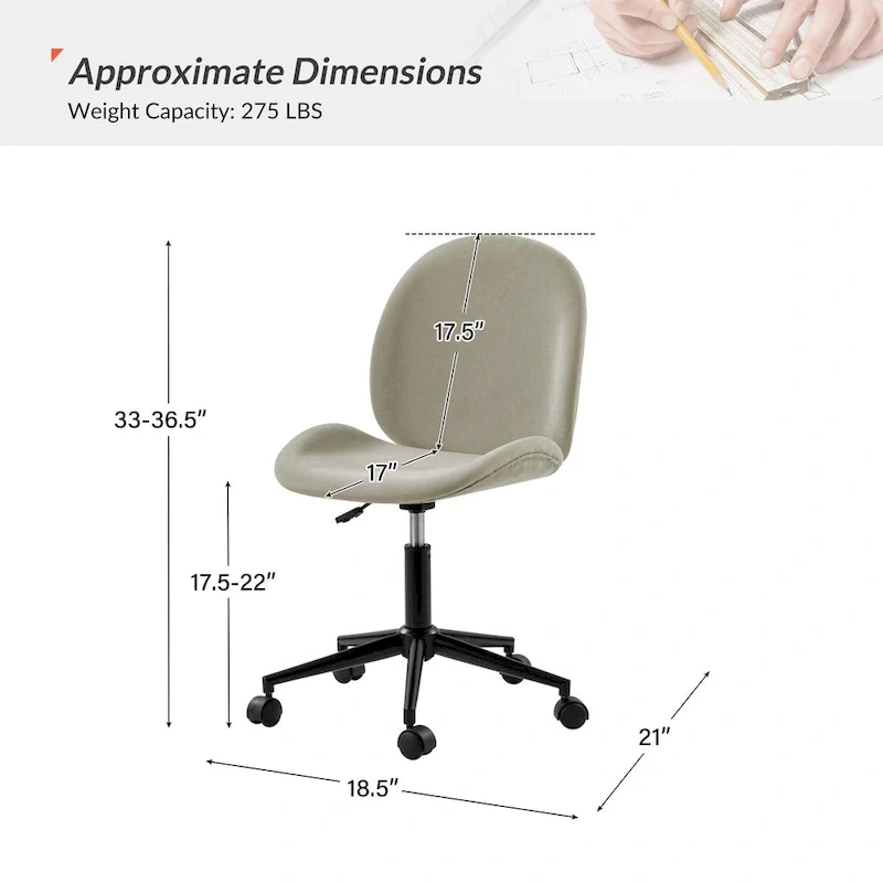 Ines Modern 0ffice Chair 360Whirling Armless With Metal Base by HULALA HOME