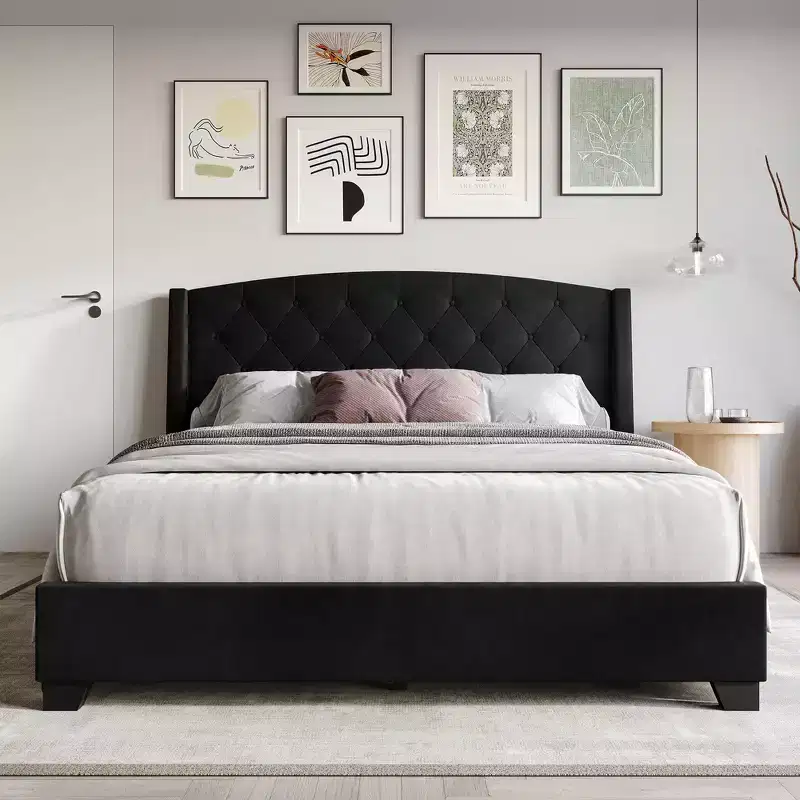 Velvet Platform Bed with Storage