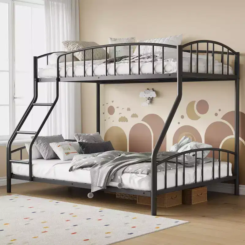 Bunk Bed Twin Over Full with Ladder and Arched Guardrail, Heavy Duty Bunkbeds Frame with Sturdy Steel Slats Support for Kids Boys Girls, Space-Saving