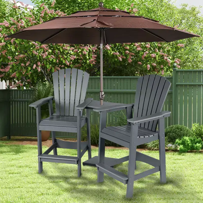Aoodor Tall Adirondack Chairs Set of 2, HDPE Patio Bar Stool with Connecting Tray,All-Weather Balcony Chair