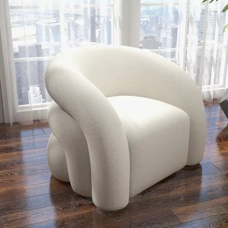 360 Degree Swivel Accent Armchair, Teddy Upholstered Glam Tufted Back, Modern Living Room Chair