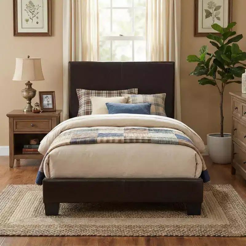 GDFStudio Lucas Modern Classic Faux Leather Upholstered Platform Bed Frame with Adjustable Headboard