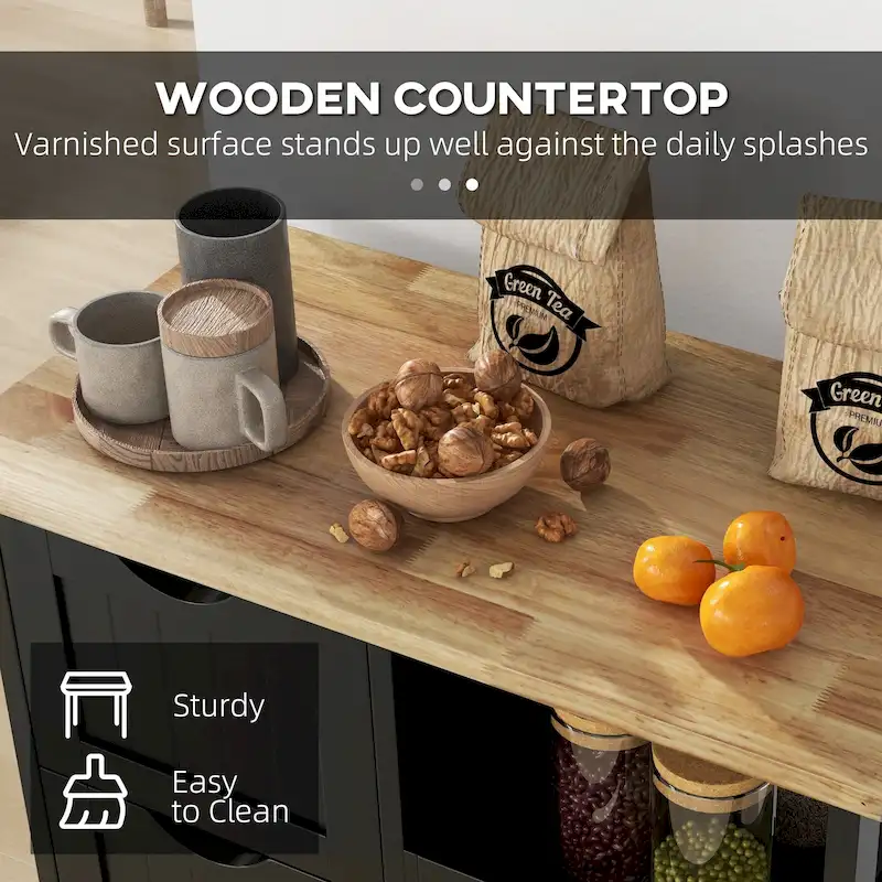 Rolling Kitchen Island Cart with Wood Top, Shelves and Drawers