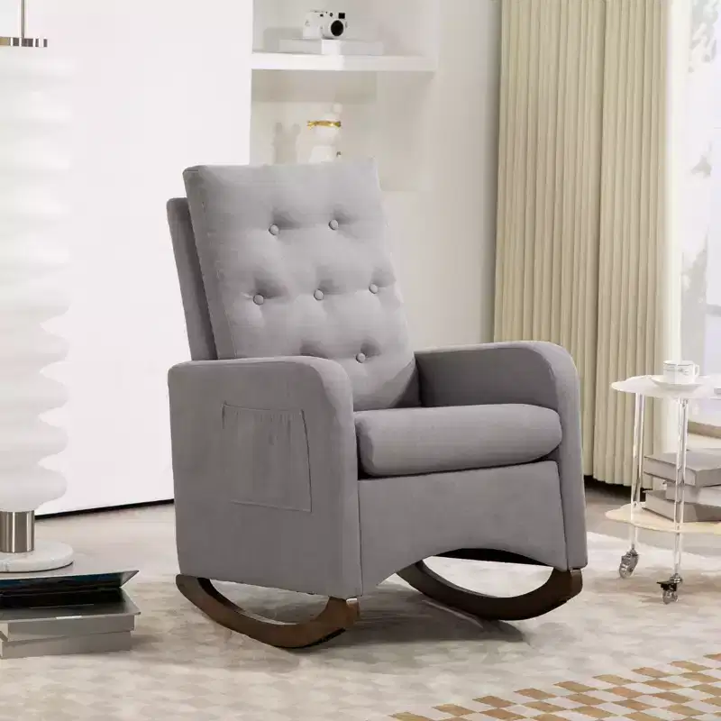 Rocking Chair Nursery, Glider Recliner Indoor with Armrests, Side Pockets, Upholstered Comfy High Back Armchair