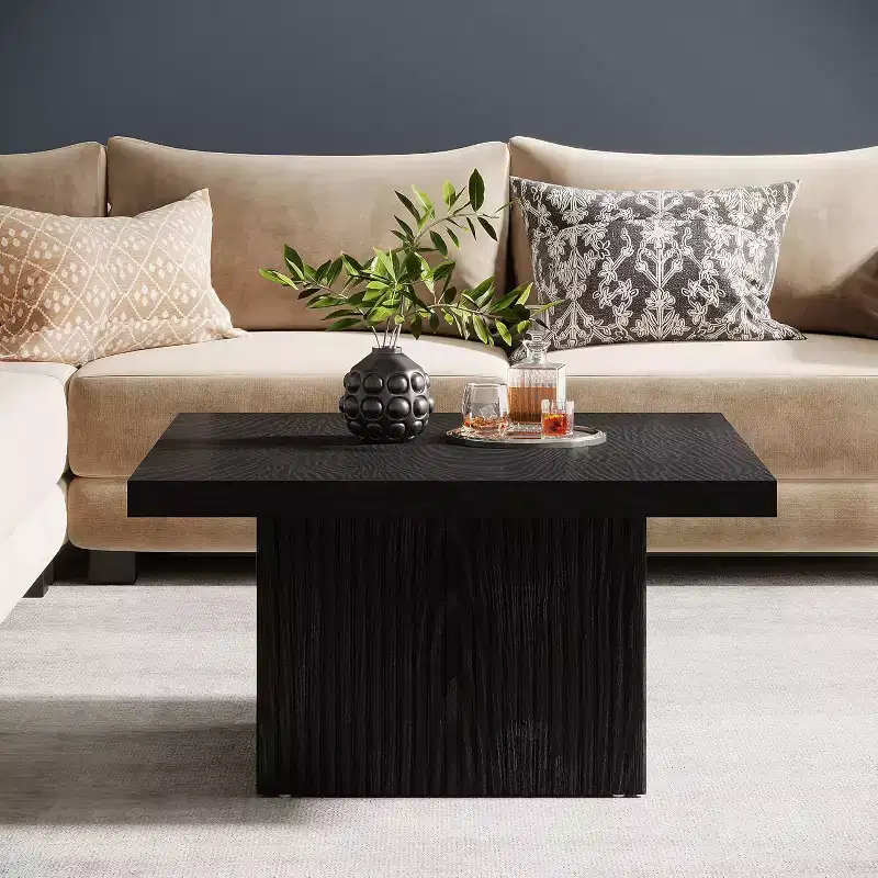 31.5-Inch Square Coffee Table, Fluted Mid-Century Modern Cocktail Table for Living Room, Easy Assembly, Black