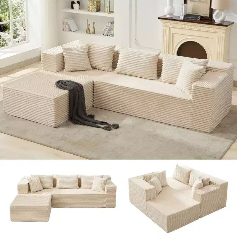 106-Inch l-Shaped Sectional Sofa, with Chaise, Modern Modular Cloud Couch, Sectional Couch, Deep Seat Upholstered Furniture,No Tools Assembly Required