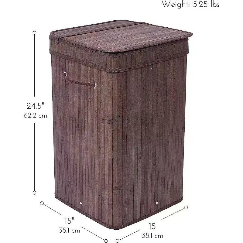 Bamboo Square Laundry Hamper with Lid and Cloth Liner, Espresso
