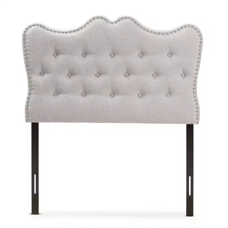 Twin Emma Modern And Contemporary Fabric Headboard Beige - Baxton Studio: Curvaceous, Button-Tufted, Solid Wood Posts