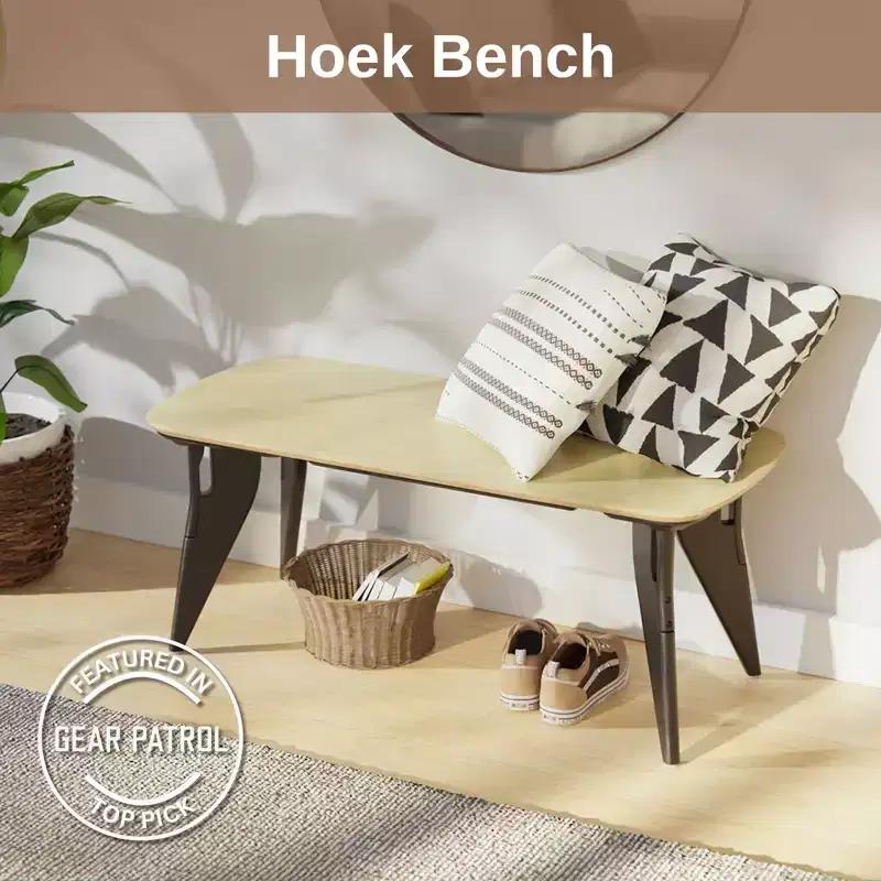 Hoek Bench, 42 x 18, Tool-Free One-Click Assembly, Minimalist & Sustainable Dining Seating, Modern Space Saving, Foldable & Portable