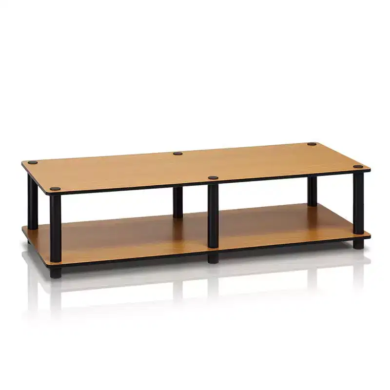 Furinno No Tools Wide TV Stand Media Entertainment Center for TVs up to 43 with Large Capacity Light Cherry Color Black Tube