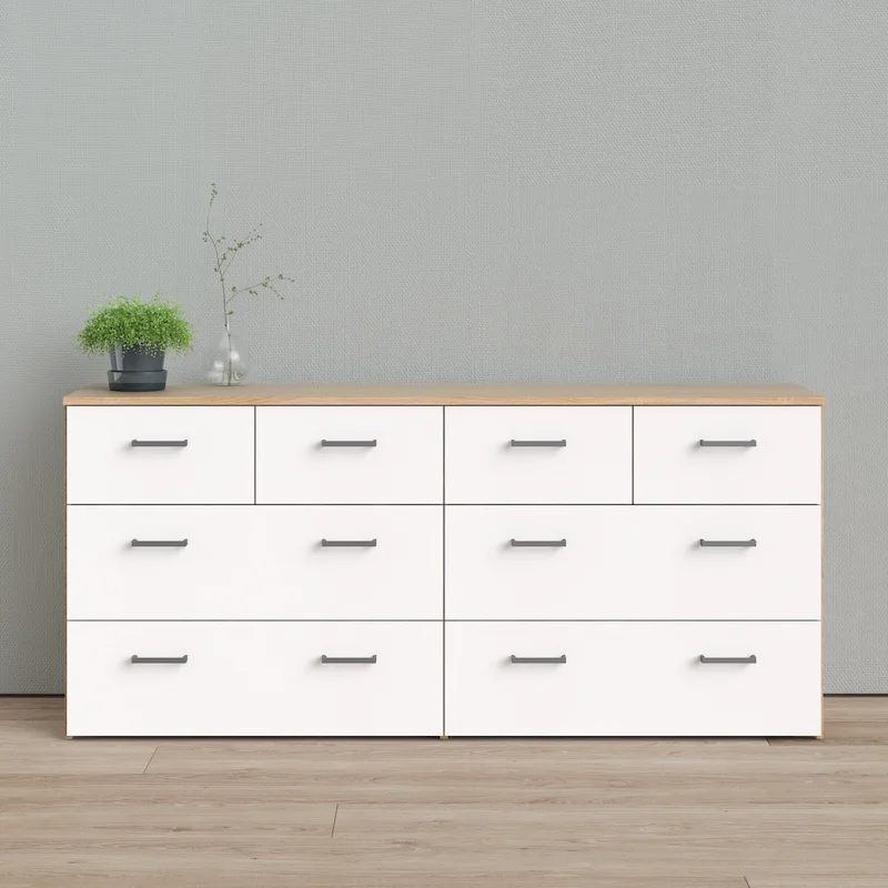 8-Drawer Double Dresser – Oak and White