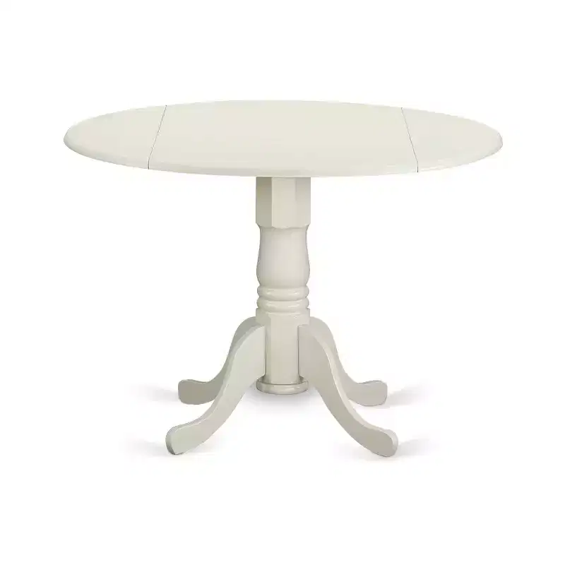 HomeStock Belmont 5 Piece Dining Table Set Includes a Round Dining Table with Dropleaf and 4 Chairs, Linen White