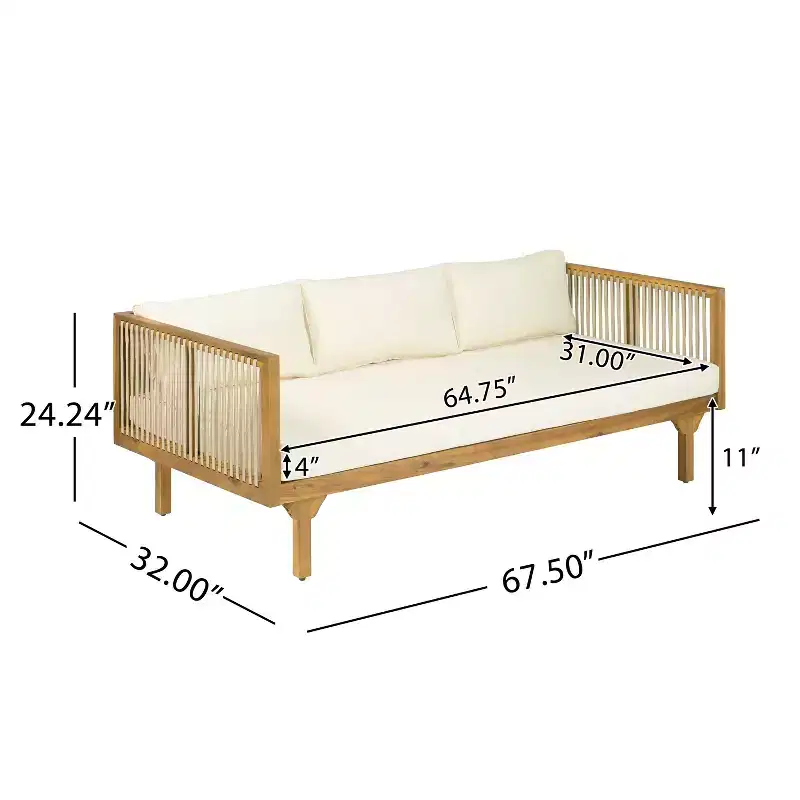 Christopher Knight Home Batrice Modern 2 Piece Patio Acacia Wood Rope Sofa with Coffee Table Set