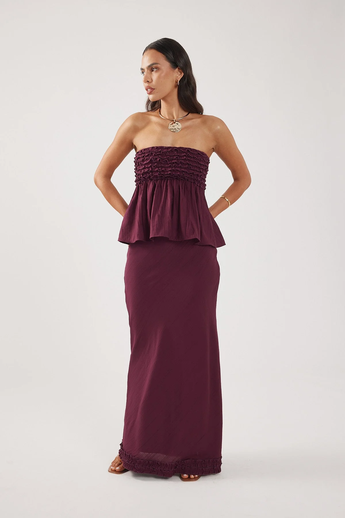 Frill Maxi Skirt Plum