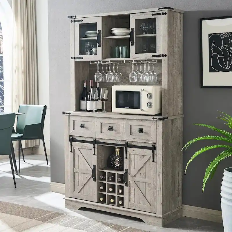 Farmhosue Bar Cabinet, Kitchen Buffet, Coffee Bar Sideboard Table - N/A