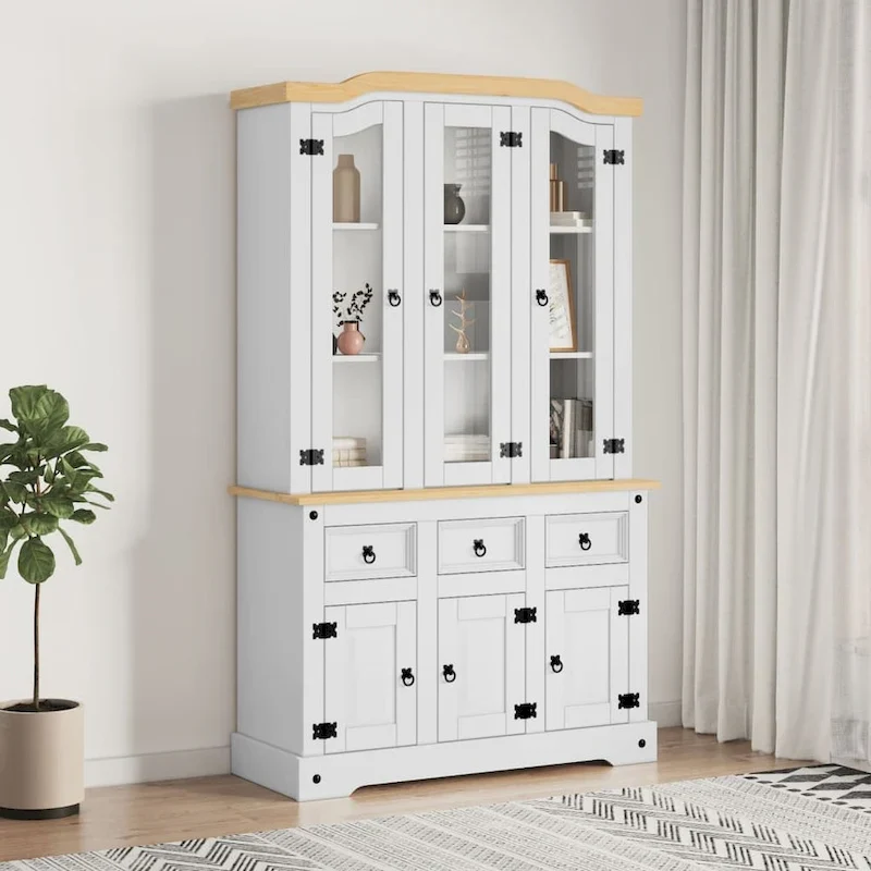 Highboard Cabinet with Doors and Drawers, 44.1 x 16.9 x 77.2 in, White
