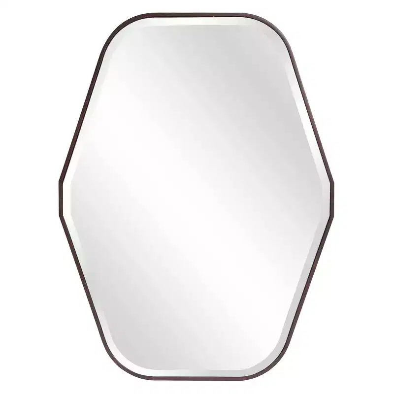 Howard Elliott 39"x29" Octagonal Wall Mirror with Espresso Stained Wood Frame: Modern Style, No Assembly Required, Wall Mount