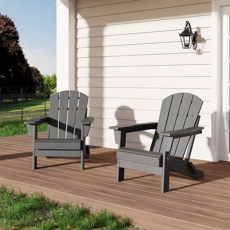 Folding Adirondack Chair - HDPE Outdoor All-Weather Fire Pit Chairs, Ergonomic Extended Backrest for Patio, Garden Pool, Backyard