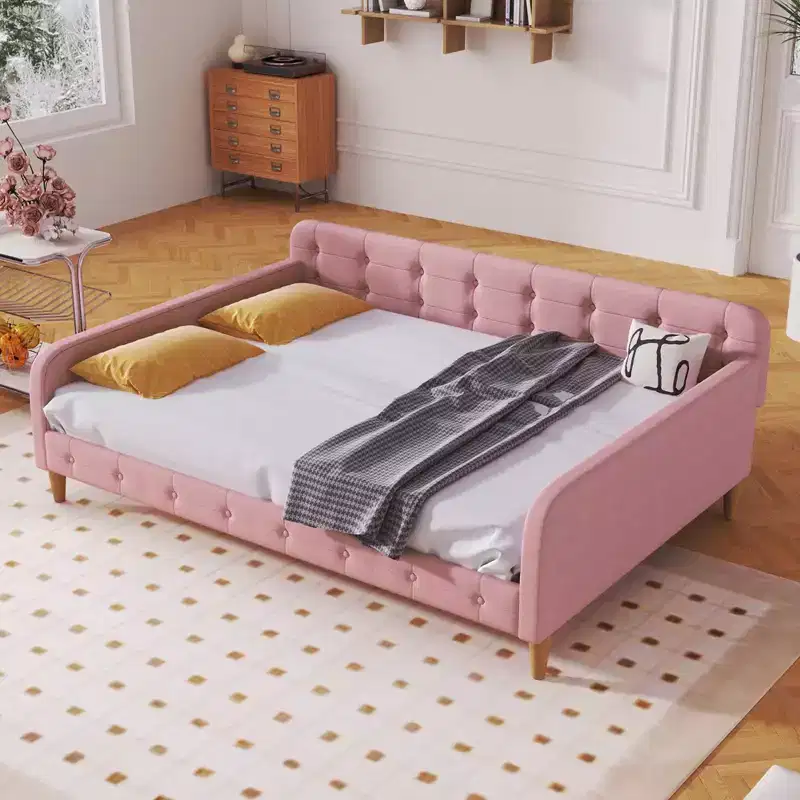 Full/Twin Size Upholstered Daybed with 4 Wood Support Legs-ModernLuxe