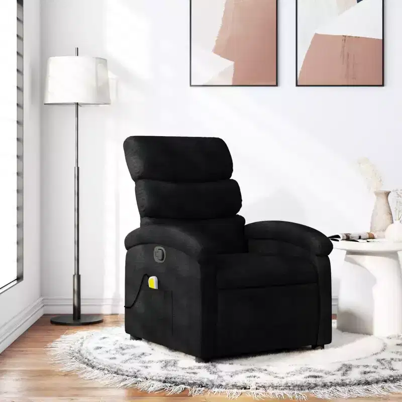 vidaXL Black Fabric Massage Recliner Chair - Adjustable Lounge Armchair for Elderly with Vibration, Manual Recline, Padded Comfort