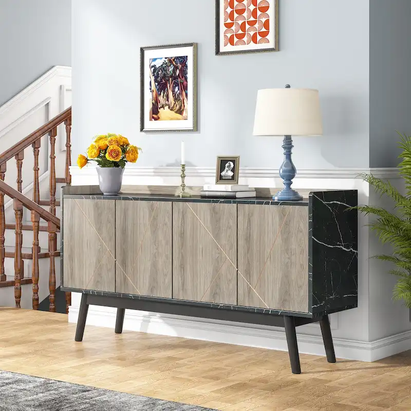 55 Black Buffet Cabinet Kitchen Sideboard Storage Cabinet with Storage