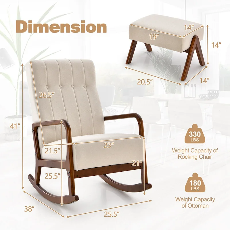 Costway Rocking Chair with Ottoman Upholstered Fabric Glider Rocker - See Details