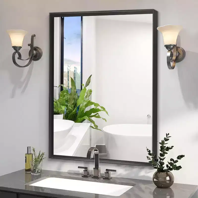 Acekool Bathroom Mirror 40x30inch Modern Rectangular Wall-Mounted Square Corner Vanity Mirror with Metal Frame for Living Room Entryways 40x30in