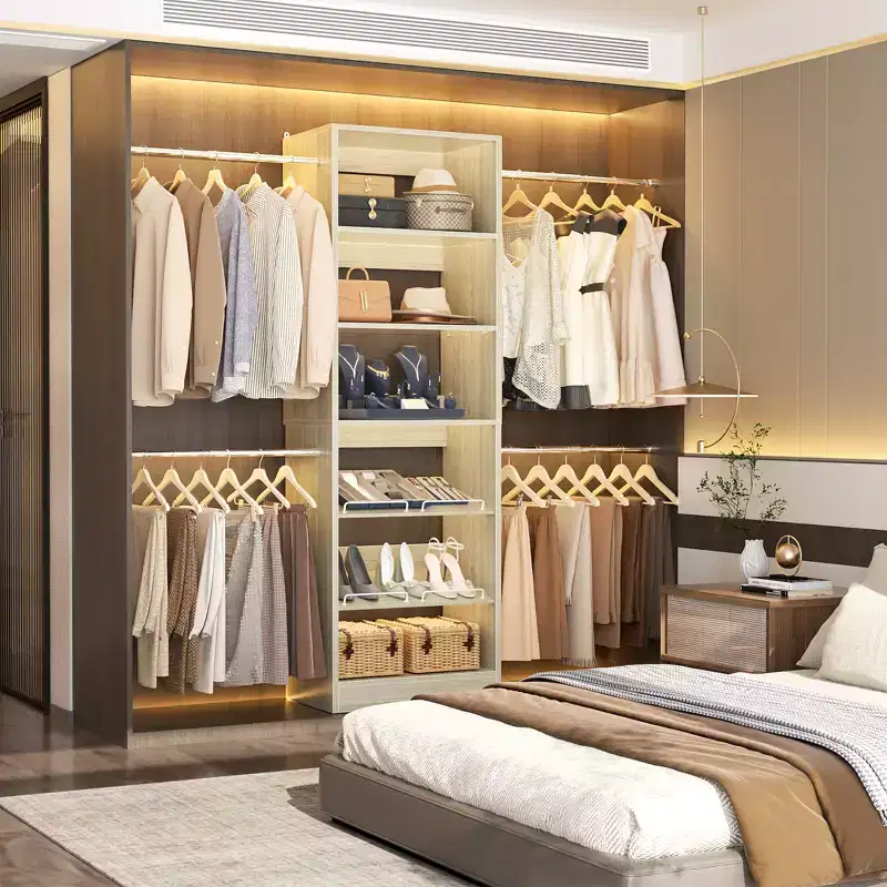 White Modular Walk-In Closet System with Hanging Rods & Shelves, Single-Person