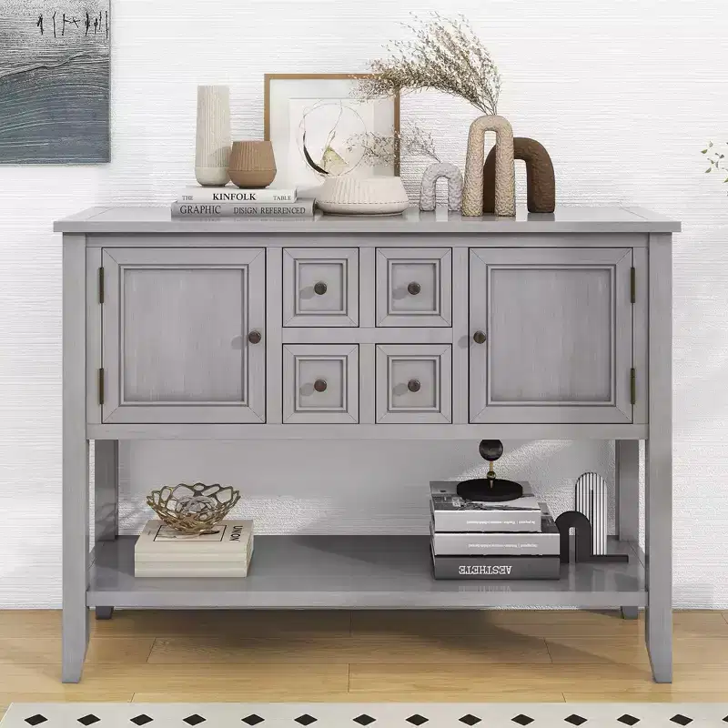 Whisen Vintage Console Table with Four Small Drawers and Bottom Shelf for Living Rooms, Entrances and Kitchens